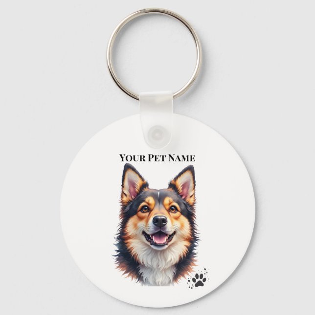 Pet’s Simple Modern Name & Photo Custom Design Keychain (Front)