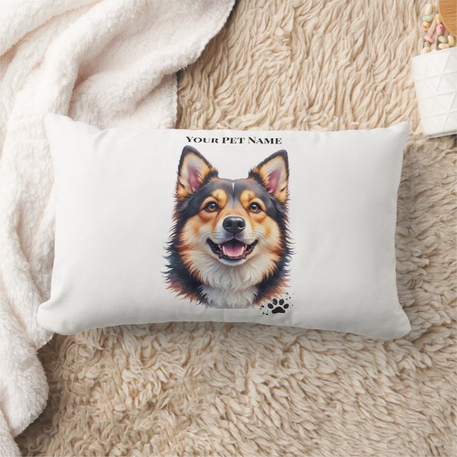 Pet’s Simple Modern Name & Photo Custom Design Lumbar Pillow (Blanket)