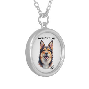 Pet’s Simple Modern Name & Photo Custom Design Silver Plated Necklace
