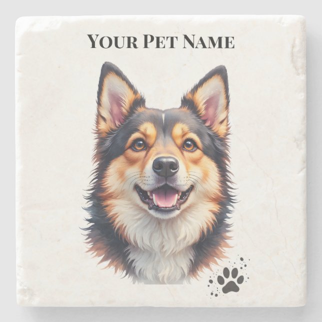Pet’s Simple Modern Name & Photo Custom Design Stone Coaster (Front)