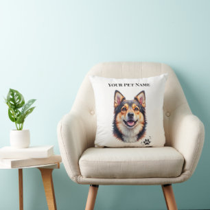 Pet’s Simple Modern Name & Photo Custom Design Throw Pillow