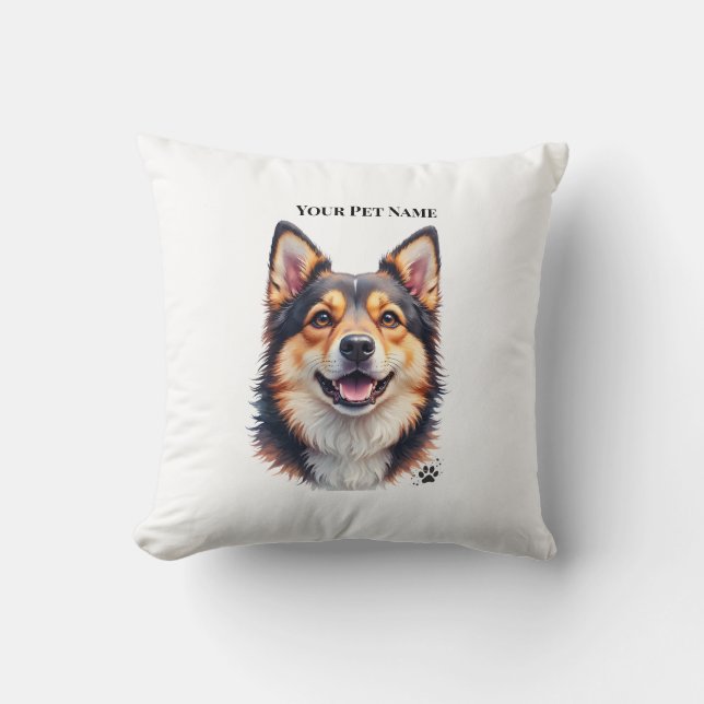 Pet’s Simple Modern Name & Photo Custom Design Throw Pillow (Front)