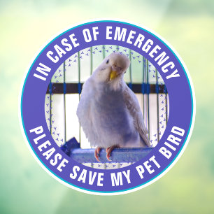 Pet Safety Alert Custom Bird Photo First Responder Window Cling