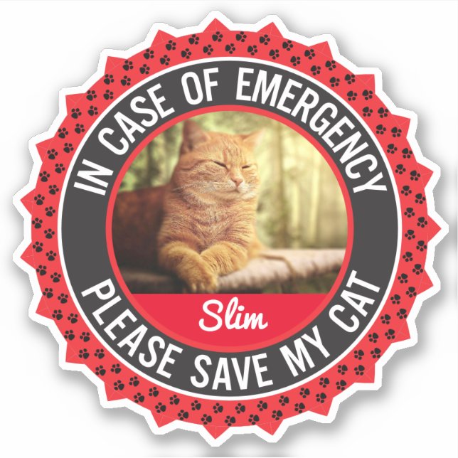 Pet Safety Alert In Case of Emergency Cat Kitten Sticker (Front)