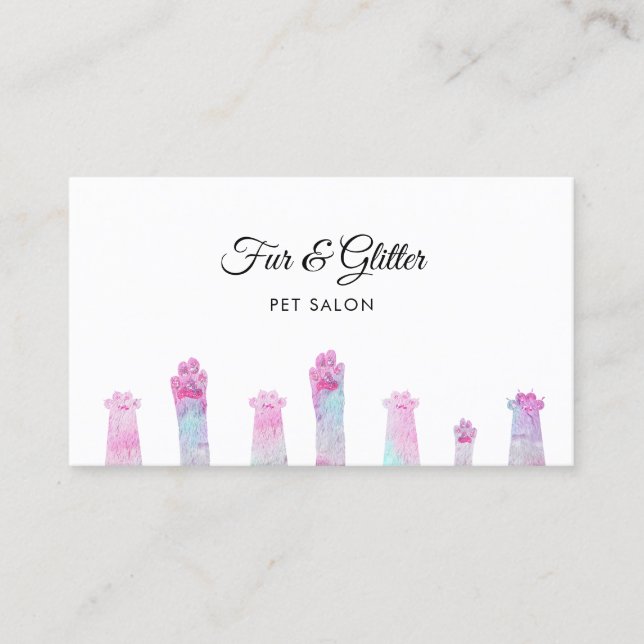 pet salon pastel colors furry paws business card (Front)