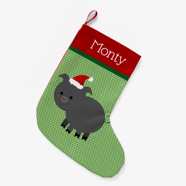 Pet Santa Black Pig  Stocking (Front (Hanging))