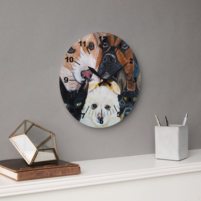 Pet Selfie Painting by Alfred Fox Large Clock (Office)