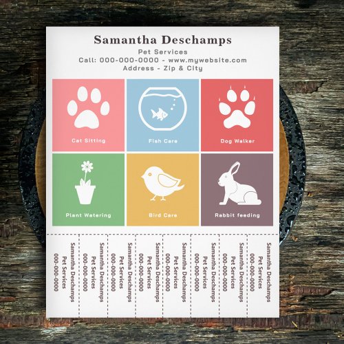 Pet Services  Color Squares Tear Off Strips Flyer