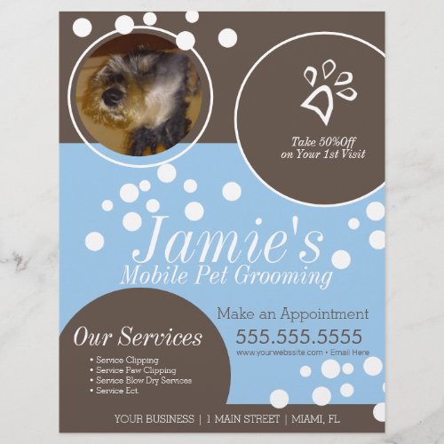 Pet Services Grooming Dog Bubbles Photo Flyer