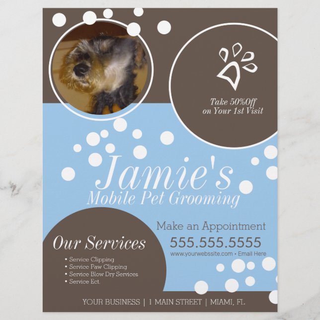 Pet Services Grooming Dog Bubbles Photo Flyer (Front)