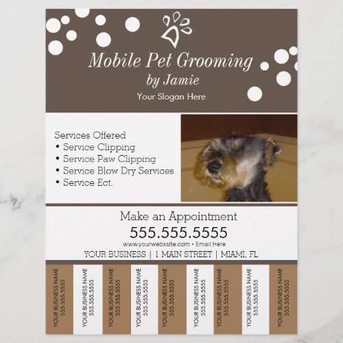 Pet Services Grooming Dog Tear Off Strips Flyer