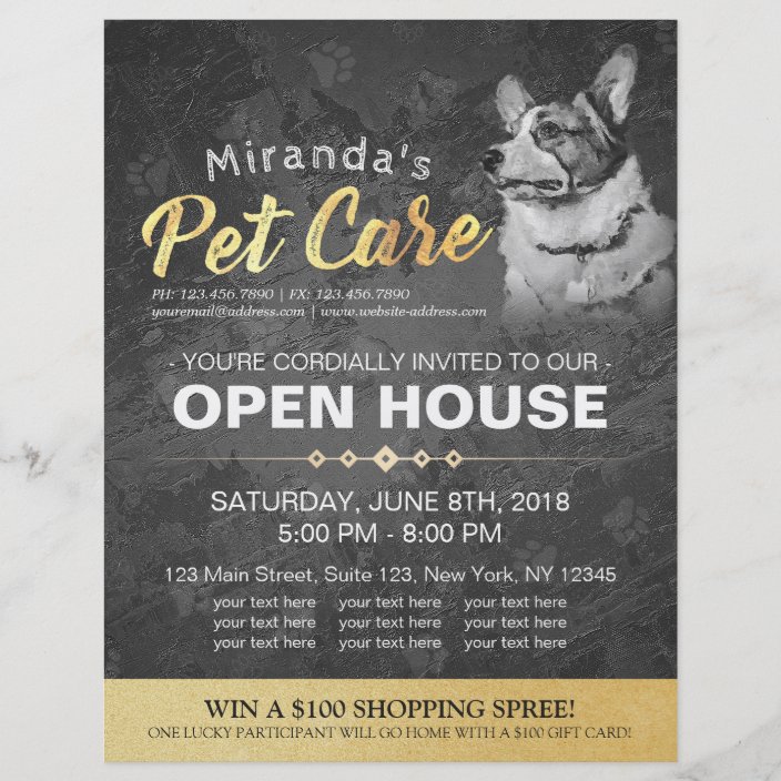Pet Shop Open House Black White Dog Oil Painting Flyer Zazzle