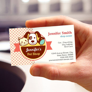 Pet Shop Pet Care Pet Groomer Cute Polka Dots Business Card by CardHunter at Zazzle