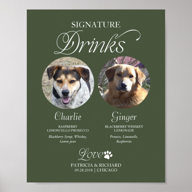 Pet Signature Drinks Wedding Sign with Photo (Front)