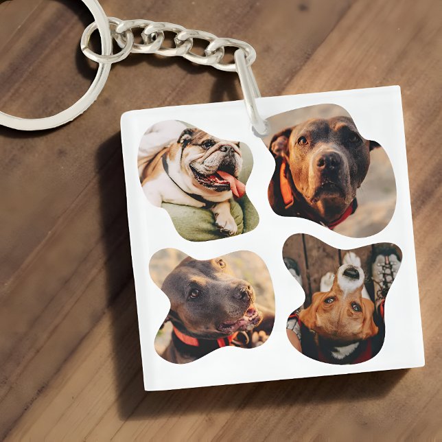 Pet Simple Modern Playful Four Photo Keychain (Creator Uploaded)
