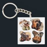 Pet Simple Modern Playful Four Photo Keychain<br><div class="desc">This simple and modern design is composed of modern simple playful script typography. Add custom pet photos of your pet cat,  dog,  or birds.</div>