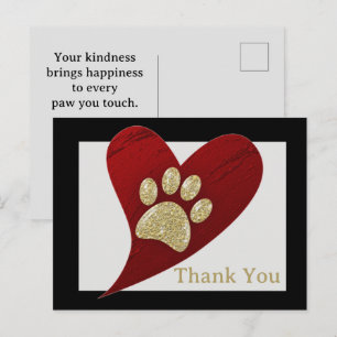 Pet Sitter Appreciation Gold Paw Print Thank You Postcard