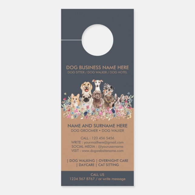 Pet Sitter Botanical Flowers Rustic Boutique Dogs Door Hanger (Front)