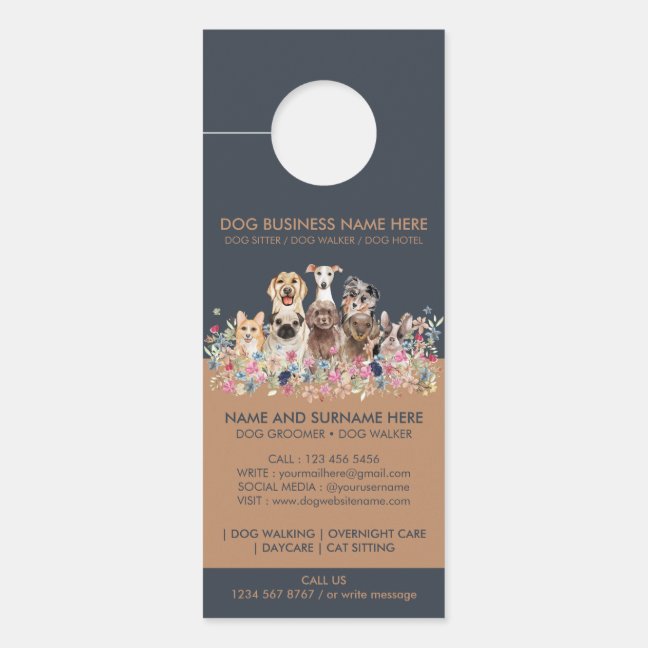 Pet Sitter Botanical Flowers Rustic Boutique Dogs Door Hanger