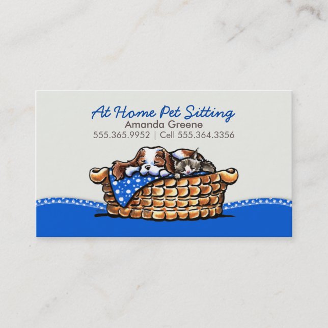 Pet Sitter Business CKCS w/ Cat Blueberry Business Card (Front)