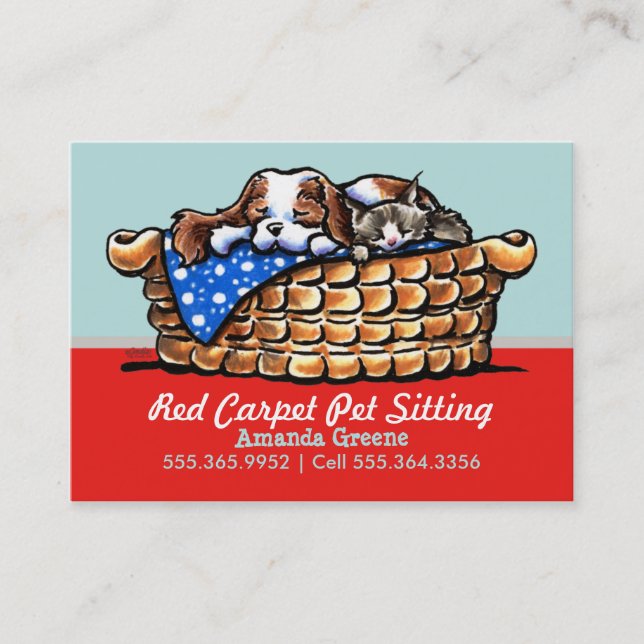 Pet Sitter Care Business CKCS w/ Cat Cherry Business Card (Front)