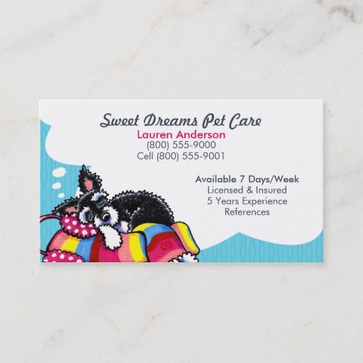 Customizable Pet Sitter Care Business Schnauzer Puppy Blue Business Cards