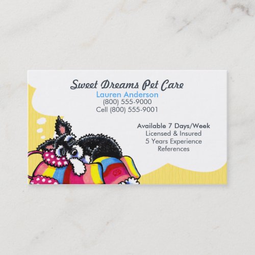 Pet Sitter Care Business Schnauzer Puppy Yellow Business Card Templates