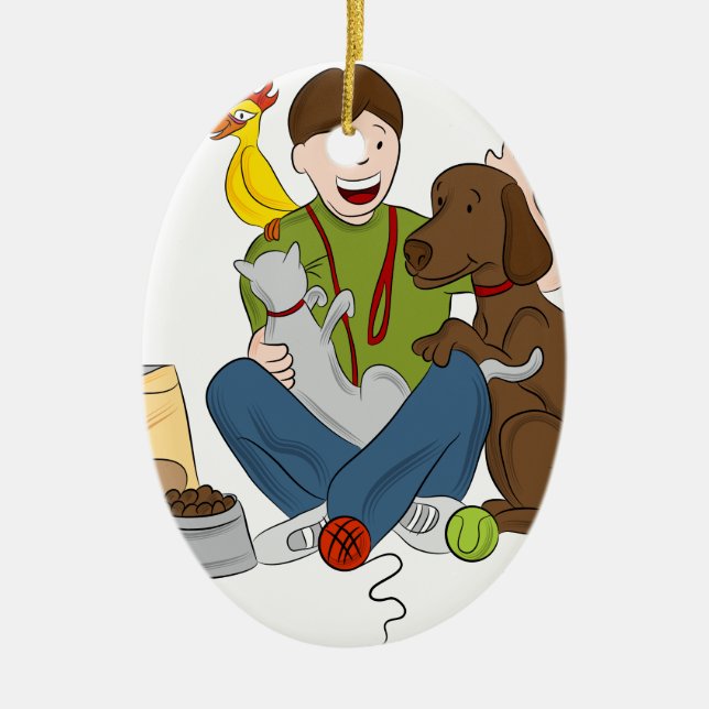 Pet Sitter Cartoon Ceramic Ornament (Front)