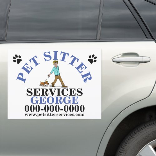 Pet sitter  cartoon dog on lead being walked BLUE Car Magnet