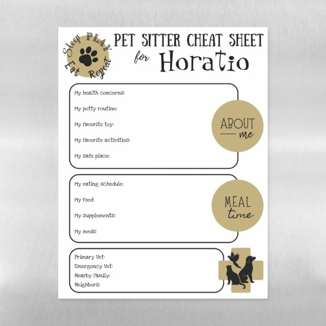 Pet Sitter Cheat Sheet Dry Erase Magnetic Sheet (Vertical)
