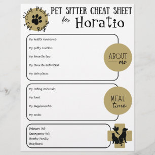 Pet Sitter Cheat Sheet Paper Sheet