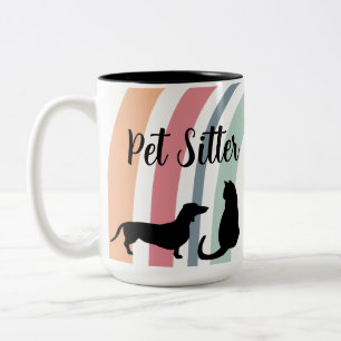 'Pet Sitter' Cheerful Rainbow Dog Cat Silhouette  Two-Tone Coffee Mug