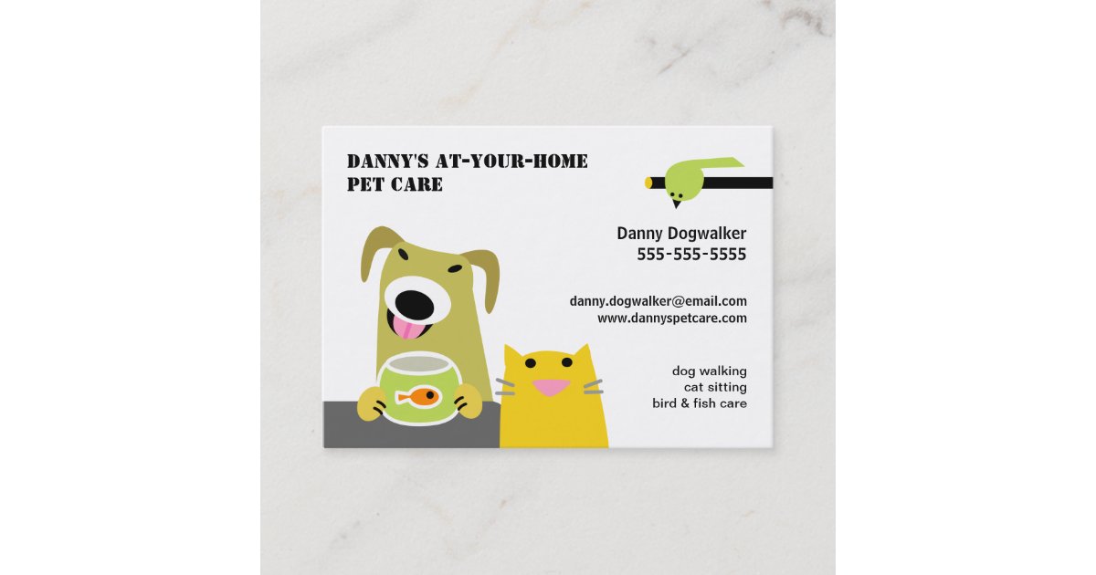 Pet Sitter Dog Cat Bird Fish White Background Business Card
