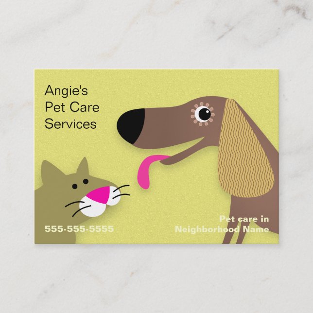 Pet Sitter - Dog & Cat Yellow Business Card (Front)