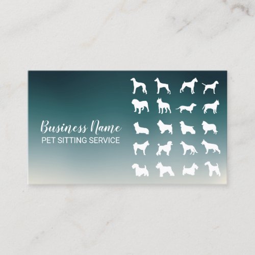 Pet Sitter Dog Silhouettes Modern Teal Ombre Business Card