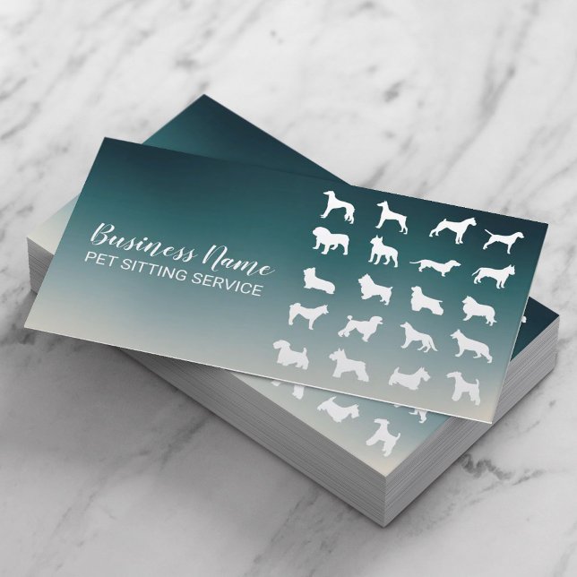 Pet Sitter Dog Silhouettes Modern Teal Ombre Business Card (Creator Uploaded)