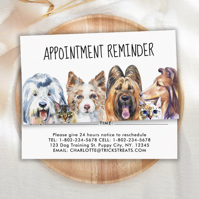 Pet Sitter Dog Trainer Cat Dog Groomer Reminder Appointment Card Zazzle