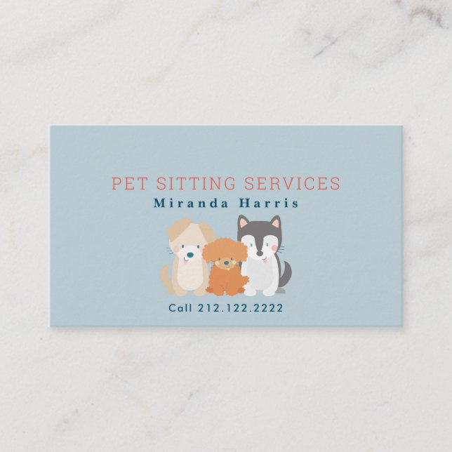 Pet Sitter Dog Walker Blue Business Card (Front)
