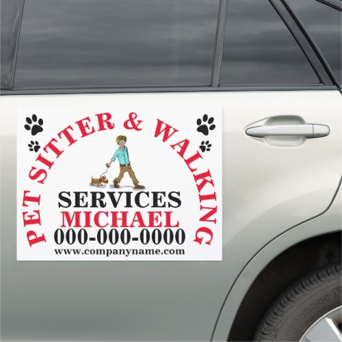 Pet sitter dog walker business cartoon dog on lead car magnet