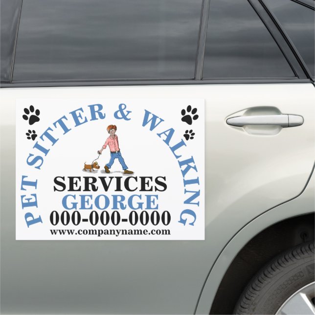 Pet sitter dog walker business cartoon dog on lead car magnet (In Situ)
