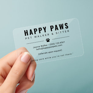Pet Sitter & Dog Walker Clear Business Cards