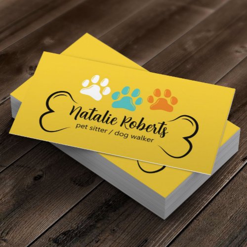 Pet Sitter Dog Walker Custom Color Paw Prints Gold Business Card