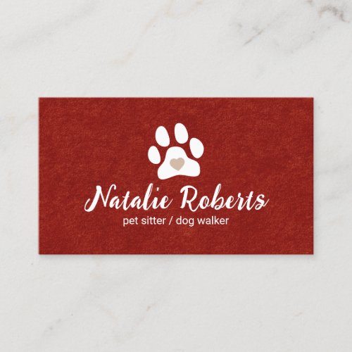 Pet Sitter Dog Walker Cute Paw Heart Velvet Business Card