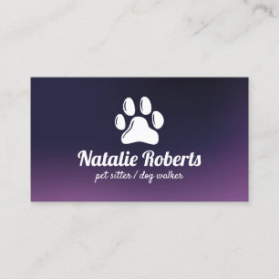 Pet Sitter Dog Walker Cute Paw Logo Purple Business Card