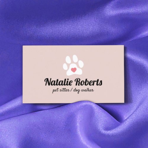 Pet Sitter Dog Walker Cute Pink Paw Heart Business Card