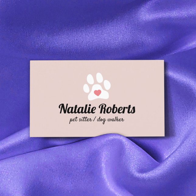 Pet Sitter Dog Walker Cute Pink Paw Heart Business Card (Creator Uploaded)