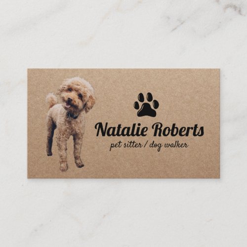 Pet Sitter Dog Walker Cute Poodle Rustic Kraft Business Card