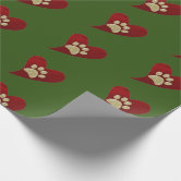 Cute Gold Glitter Paw Print Red Checkered Pattern Wrapping Paper