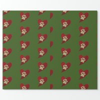 Red Plaid Paw Print Checkered Pattern Wrapping Paper