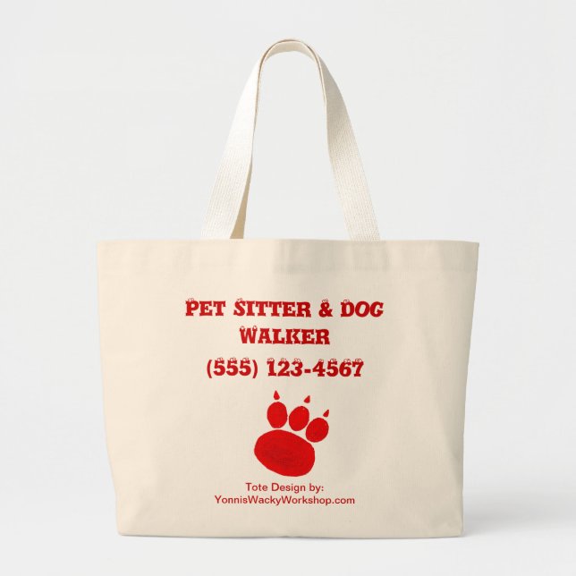 Pet Sitter & Dog Walker Paw Print Large Tote Bag (Front)